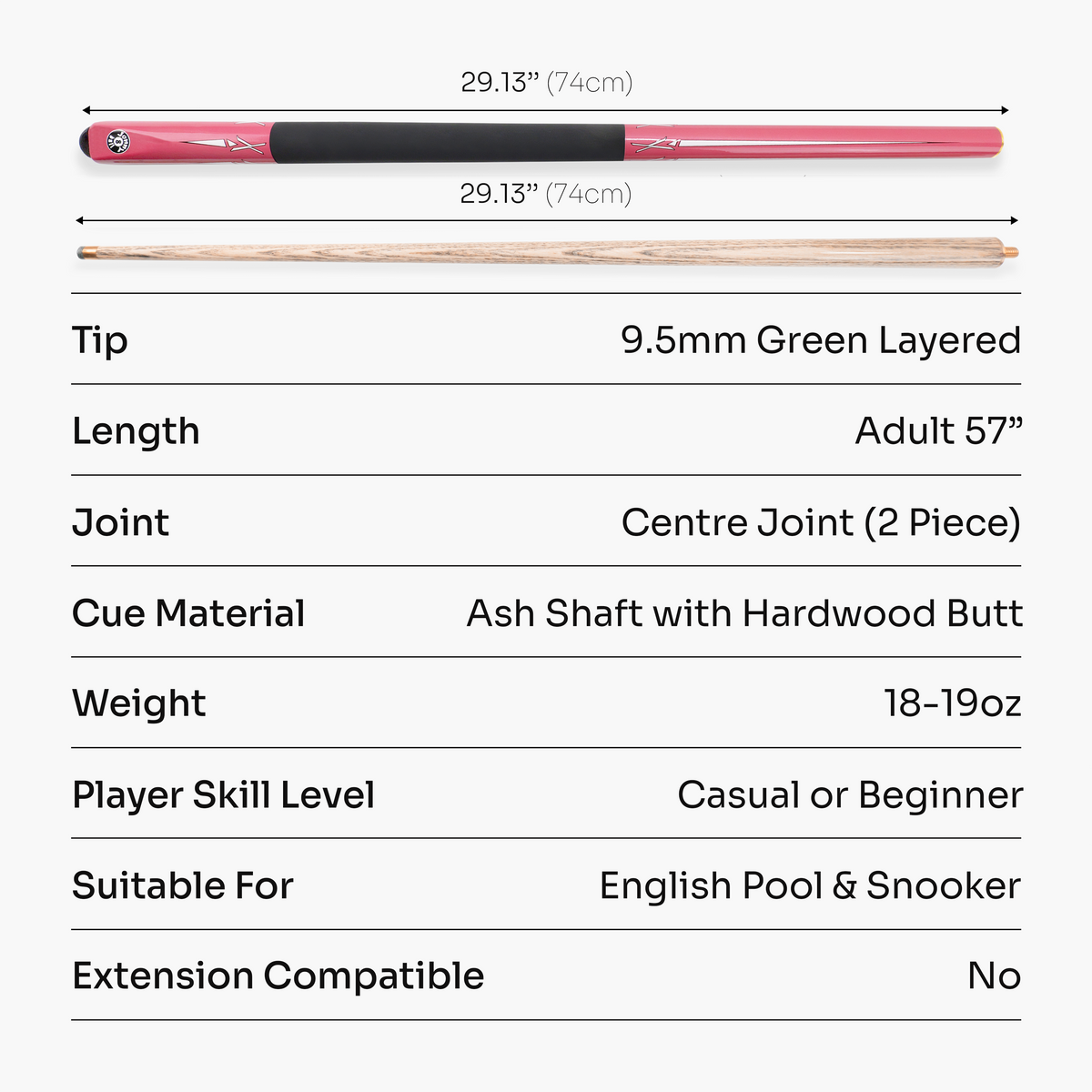 Jonny 8 Ball Torpedo 57 Inch 2 Piece Snooker and Pool Cue and Case Set with 9.5mm Layered Tip