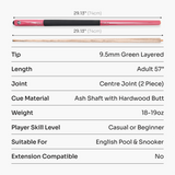 Jonny 8 Ball Torpedo 57 Inch 2 Piece Snooker and Pool Cue and Case Set with 9.5mm Layered Tip