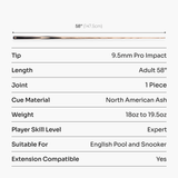 Baize Master Silver Centurion 58 Inch 1 Piece Snooker and Pool Cue with 9.5mm Pro Impact Tip