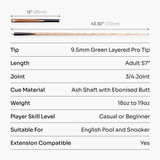 PRO147 Hurricane Black Walnut 3/4 Heavy Weight Snooker Pool Cue with 9.5mm Tip