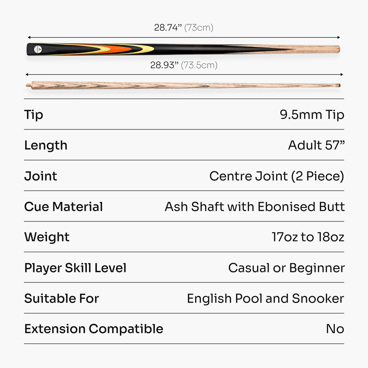 Kudos Pulse 57 Inch 2 Piece Heavy Weight Snooker and Pool Cue with 9.5mm Tip