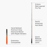 PRO147 TRIUMPH 3/4 Joint Premium Ash Snooker and Pool Cue with 9.5mm Professional Layered Tip