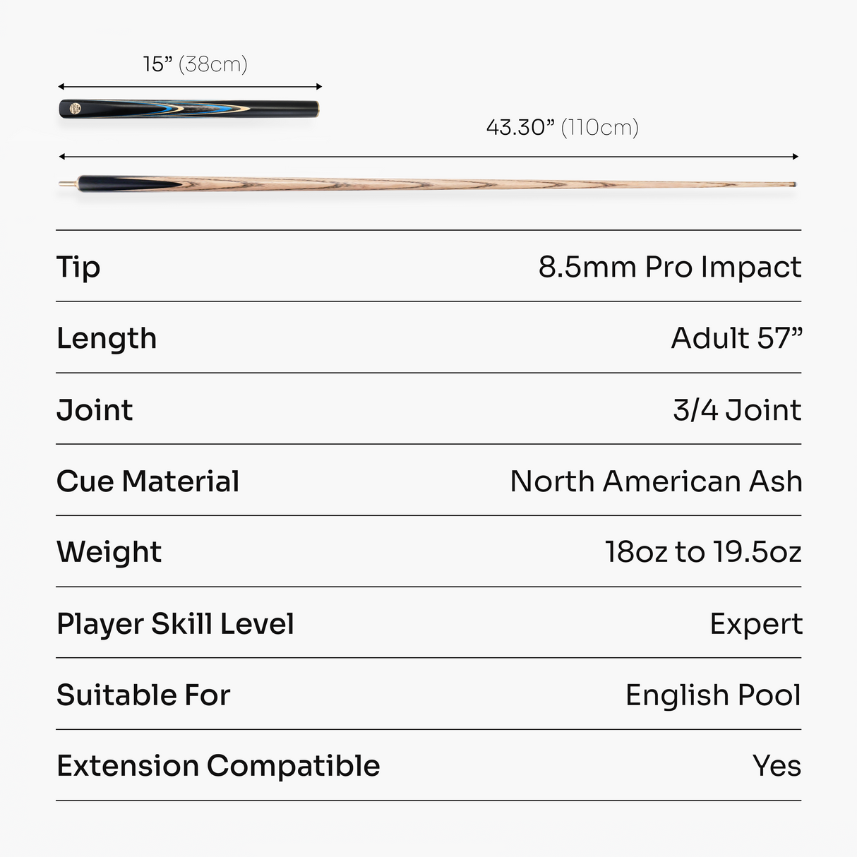 Baize Master Marine Marksman ¾ Joint English Pool Cue with 8.5mm Baize Master Pro Impact Hybrid Tip