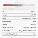 Baize Master CONQUEST 48 Inch 2 Piece Junior Snooker Pool Cue with 9.5mm Layered Tip