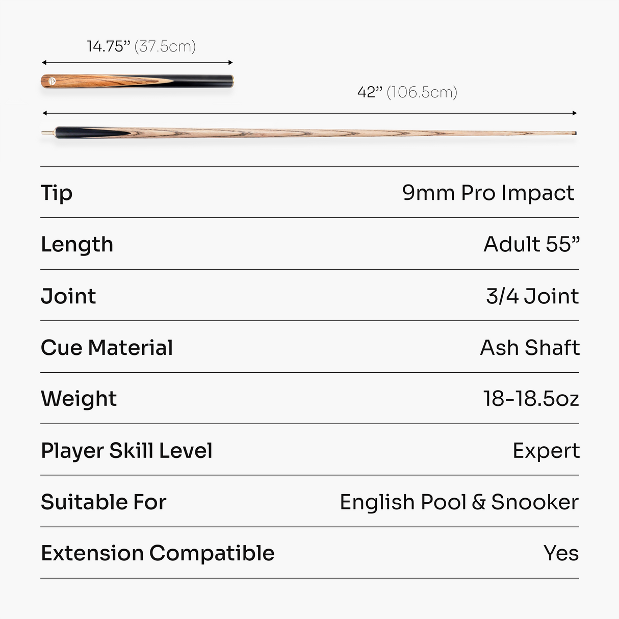 Baize Master Harvest Marksman 55 Inch ¾ Joint English Pool Cue with 9mm Baize Master Pro Impact Hybrid Tip