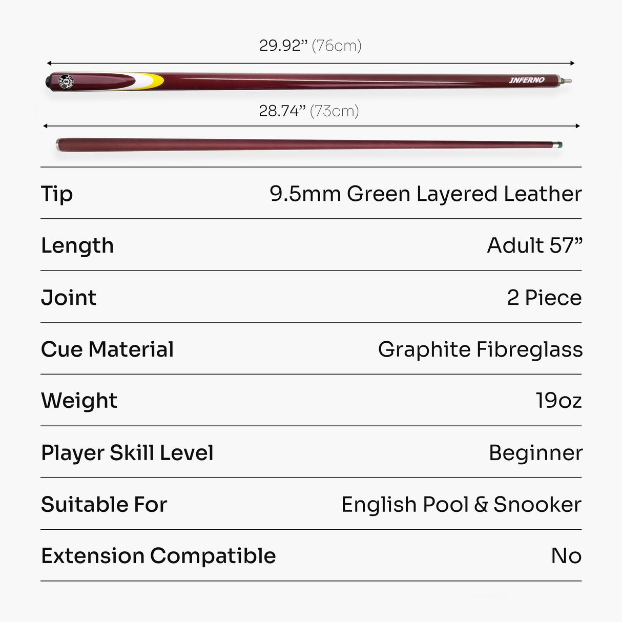 Jonny 8 Ball Inferno 2 Piece Graphite Fiberglass Cue and Case Set 9.5mm Green Layered Tip