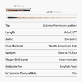 Baize Master Purple Marksman ¾ Joint English Pool Cue and Case Set with 8.5mm Baize Master Blue Pressed Tip