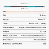 Jonny 8 Ball IRONWEAVE 2 Piece American Pool Cue with 12.5mm Layered Leather Tip