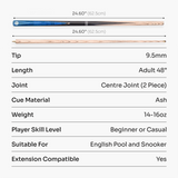 Baize Master CONQUEST 48 Inch 2 Piece Junior Snooker Pool Cue with 9.5mm Layered Tip