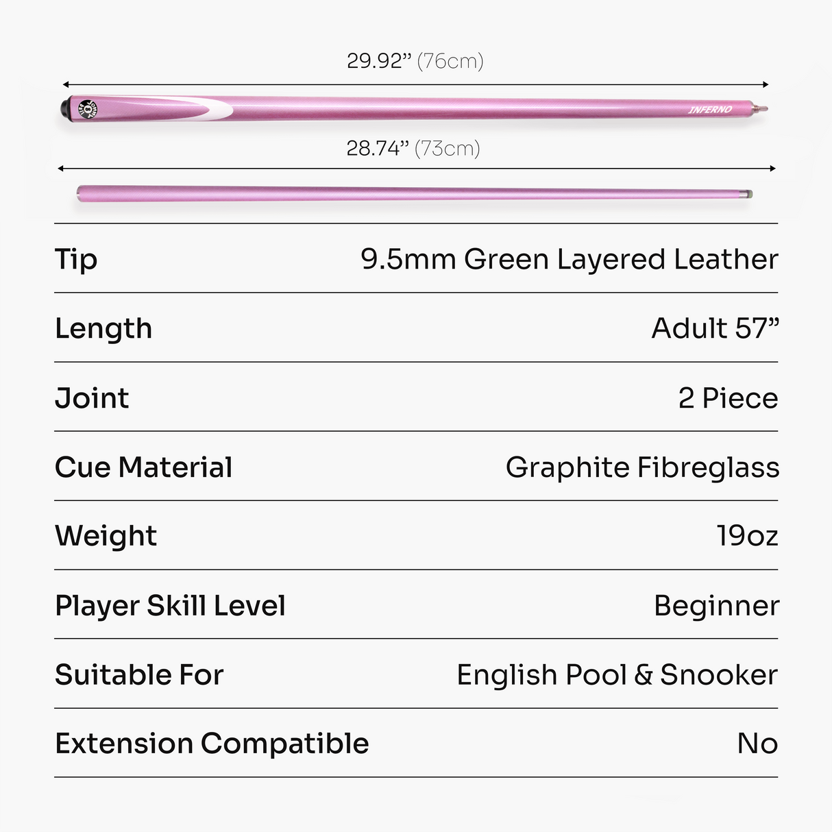 Jonny 8 Ball Inferno 2 Piece Graphite Fiberglass Cue and Case Set 9.5mm Green Layered Tip