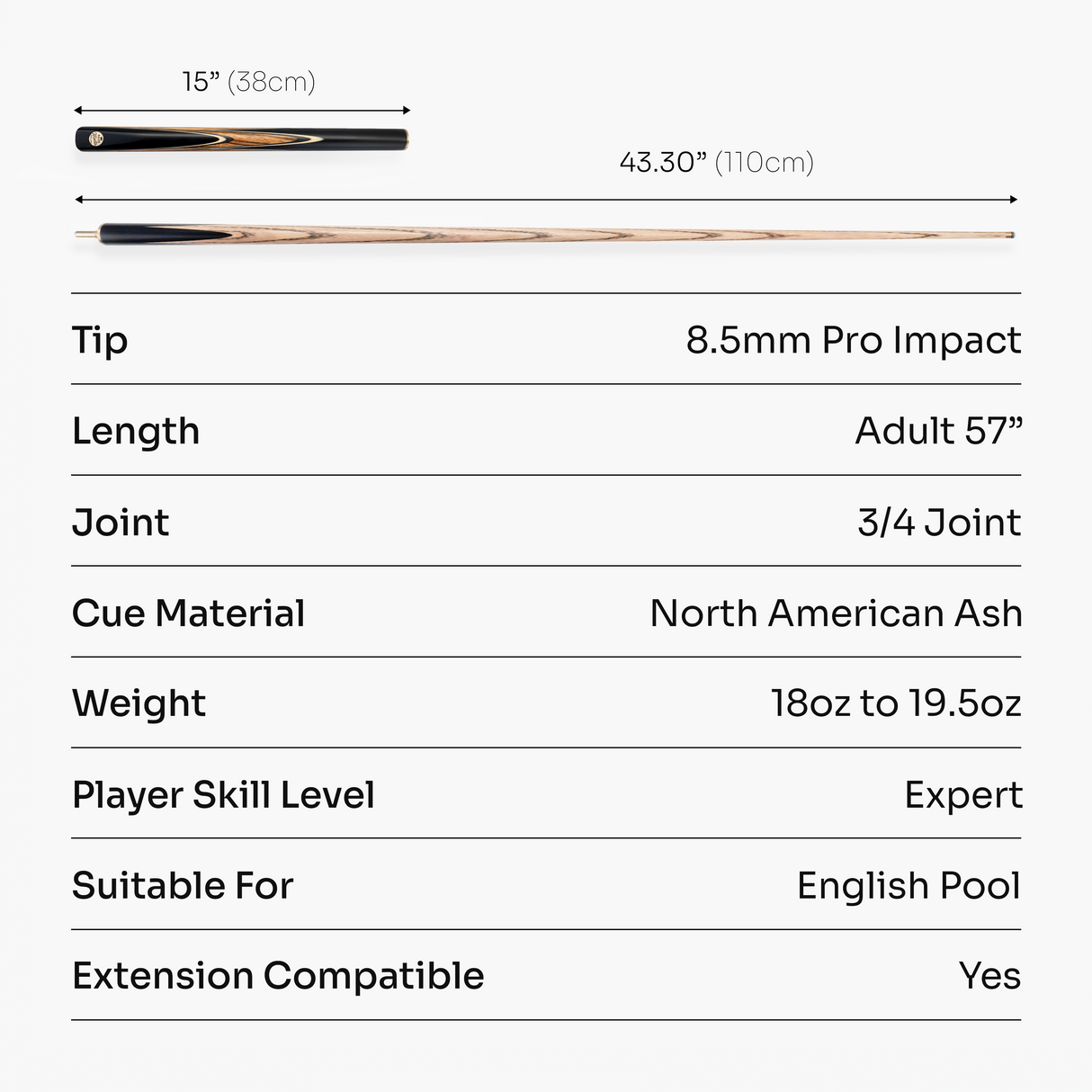 Baize Master Earthen Marksman ¾ Joint English Pool Cue with 8.5mm Baize Master Pro Impact Hybrid Tip