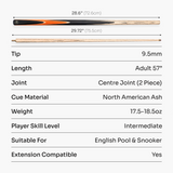 Baize Master CRUCIBLE 2 Piece Snooker and Pool Cue and Case Set with 9.5mm Red Layered Pro Tip