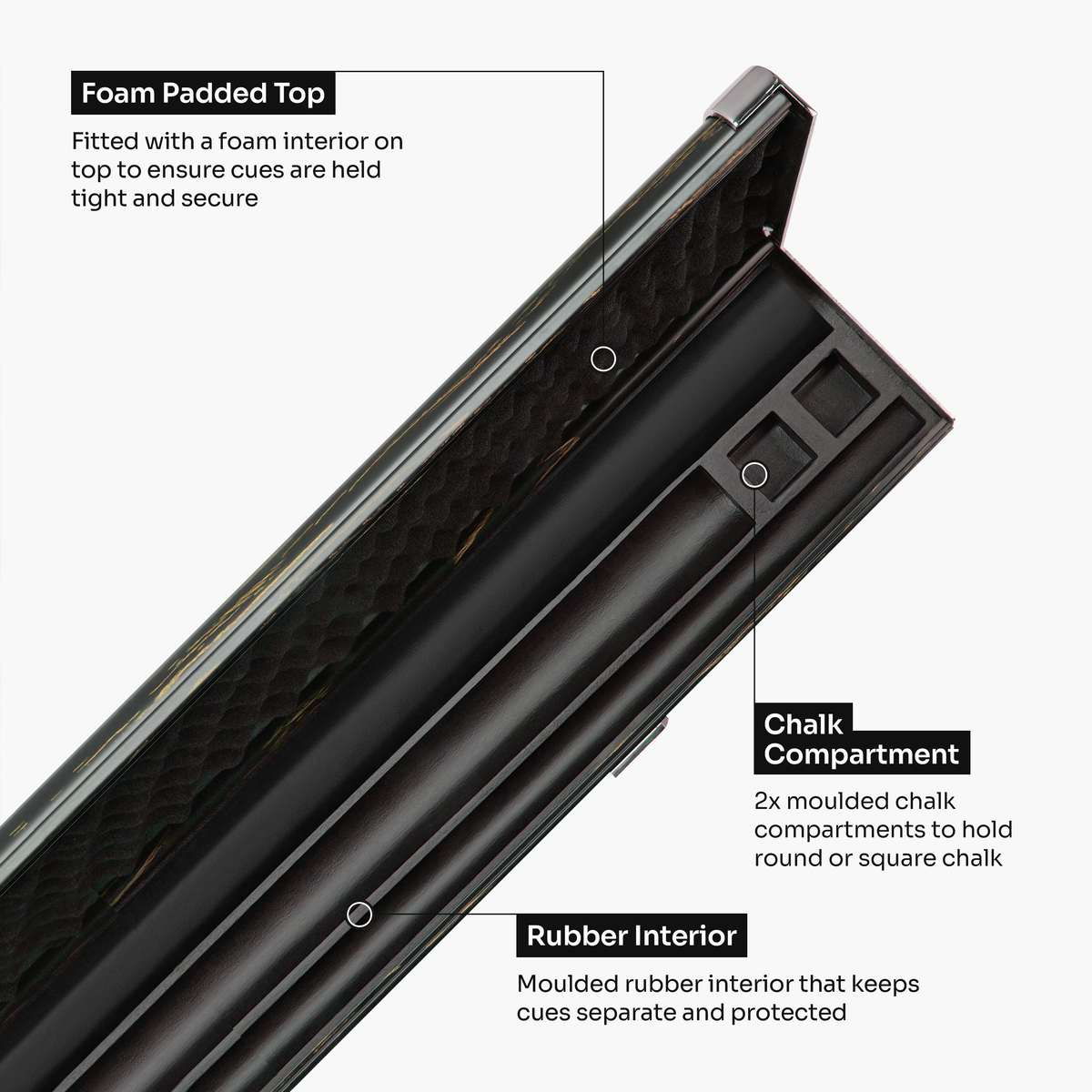 Baize Master Woodgrain 1 Piece 3 Slot Aluminium Snooker and Pool Cue Case - Holds 2 Cues + Extensions