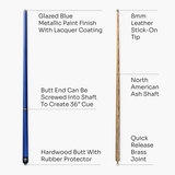 Jonny 8 Ball 52" BLUE PRO-TRIAD 3 Section Pool Cue - 8mm Elk Master Tip