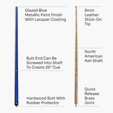 Jonny 8 Ball 52" BLUE PRO-TRIAD 3 Section Pool Cue - 8mm Elk Master Tip
