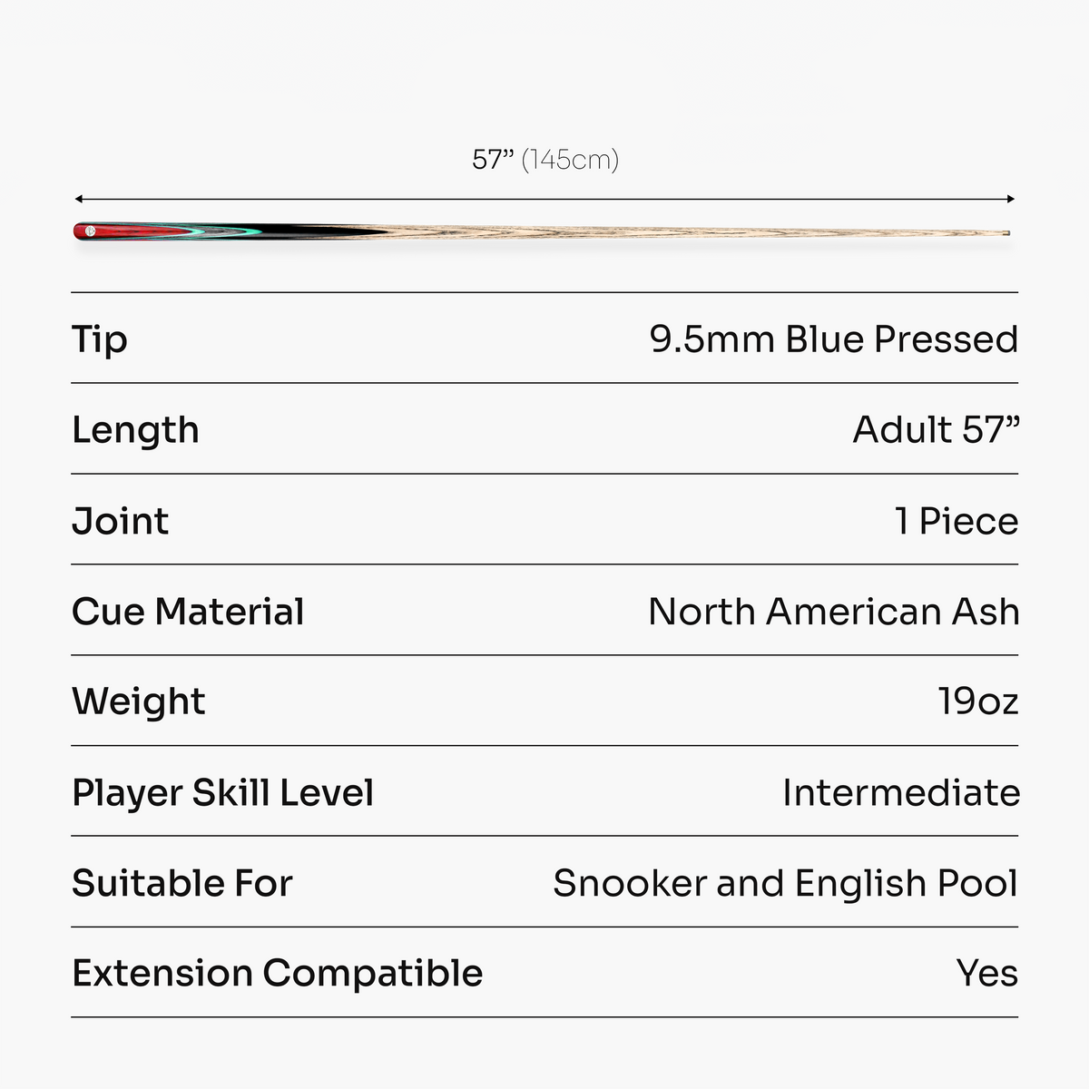 Baize Master Admiral 1 Piece Snooker and Pool Cue with 9.5mm Blue Pressed Tip