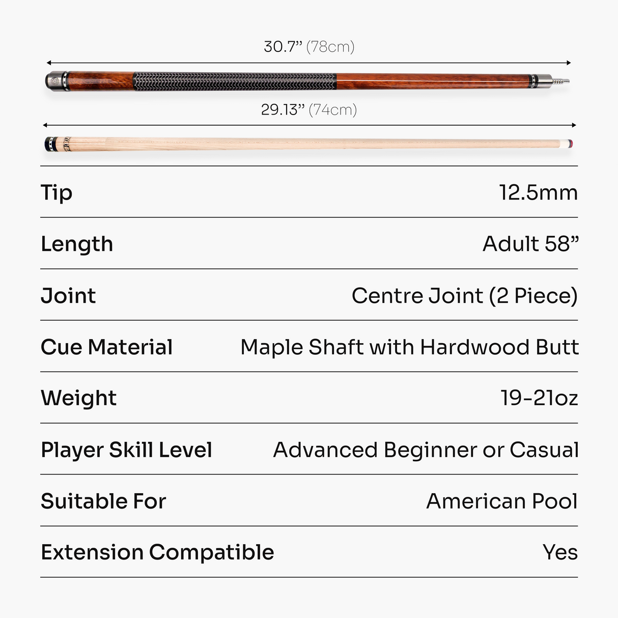 Jonny 8 Ball IRONWEAVE 2 Piece American Pool Cue and Case Set with 12.5mm Layered Leather Tip