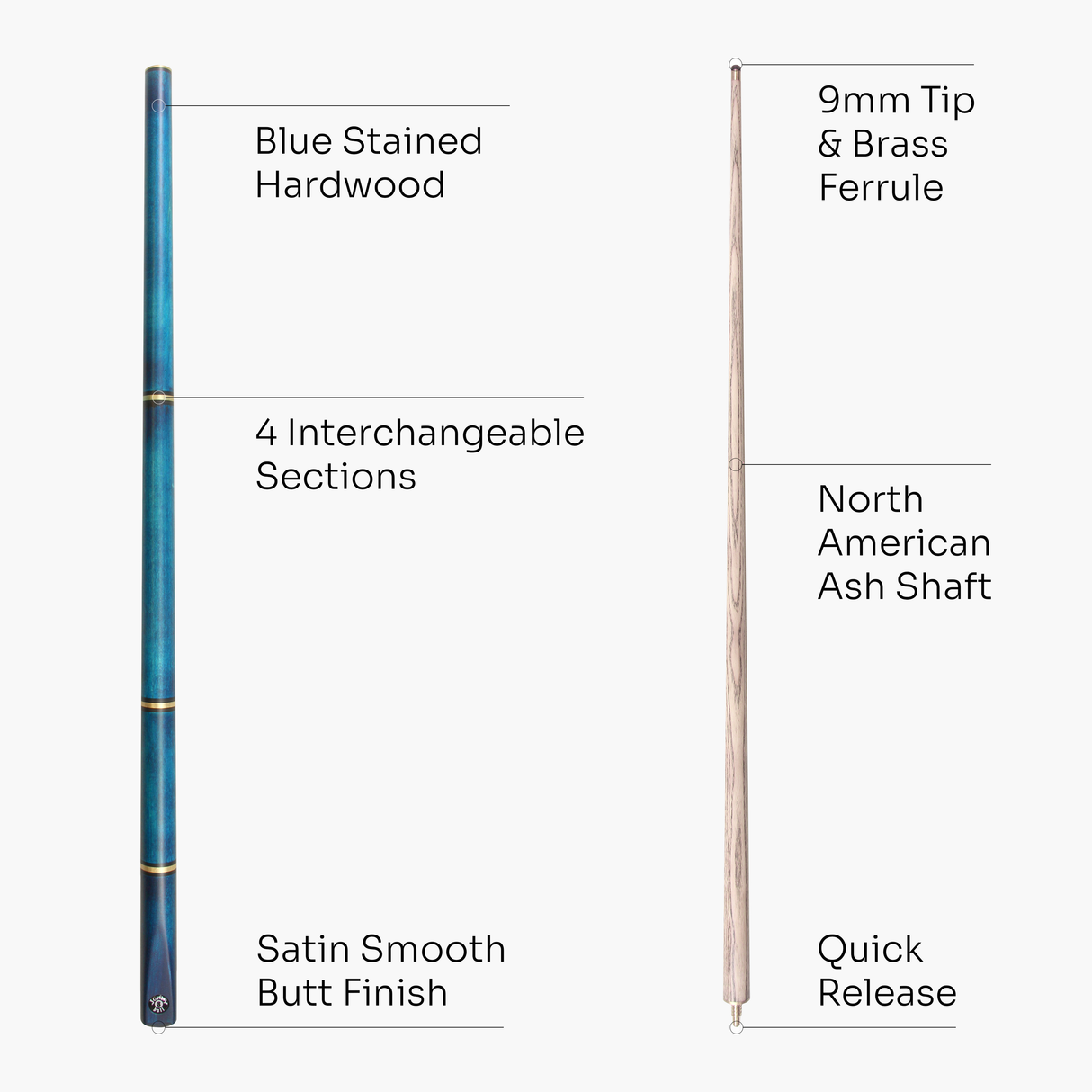 Jonny 8 Ball COMBI Length Adjustable 5 Piece Ash Snooker Pool Cue – 9mm Tip