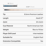 Baize Master Azure Marksman ¾ Joint English Pool Cue and Case Set with 8.5mm Baize Master Blue Pressed Tip