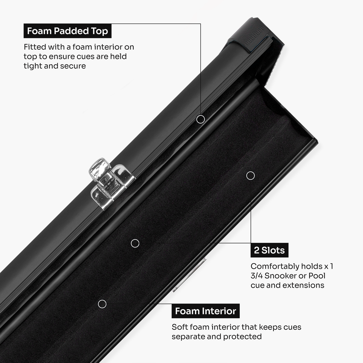 Baize Master Summit ¾ 2 Slot Luxury Aluminium Snooker and Pool Cue Case with Chunky Metal Ends – Holds 1 x ¾ Joint Cue + Extensions