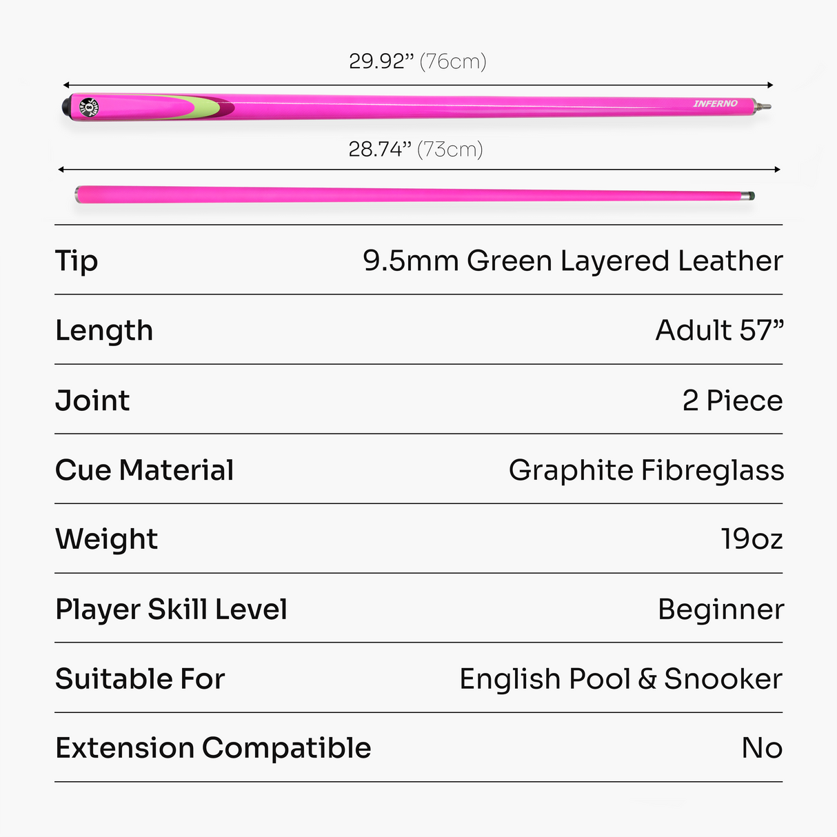 Jonny 8 Ball Inferno 2 Piece Graphite Fiberglass Cue and Case Set 9.5mm Green Layered Tip
