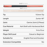 Jonny 8 Ball Orange Torpedo 48 Inch 2 Piece Junior Kids Snooker Pool Cue and Case Set 9.5mm Tip