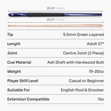 Jonny 8 Ball Torpedo 57 Inch 2 Piece Snooker and Pool Cue with 9.5mm Layered Tip