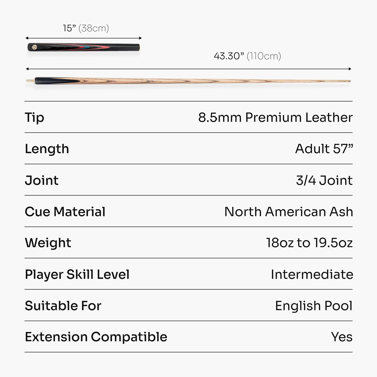 Baize Master Coral Marksman ¾ Joint English Pool Cue and Case Set with 8.5mm Baize Master Blue Pressed Tip