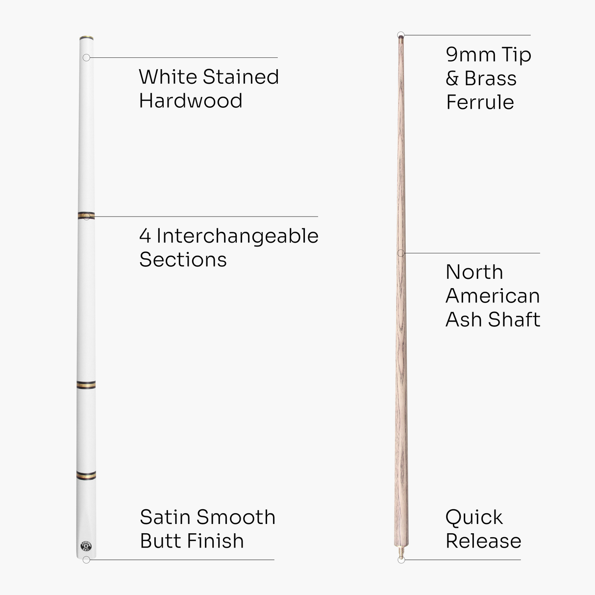 Jonny 8 Ball COMBI Length Adjustable 5 Piece Ash Snooker Pool Cue – 9mm Tip