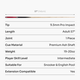 PRO147 Jester 1 Piece Snooker and Pool Cue and Case Set with 9.3mm Pro Tip