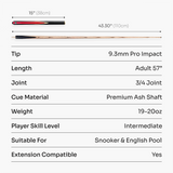 PRO147 Jester 3/4 Joint Snooker and Pool Cue and Case Set with 9.3mm Pro Tip PRO147