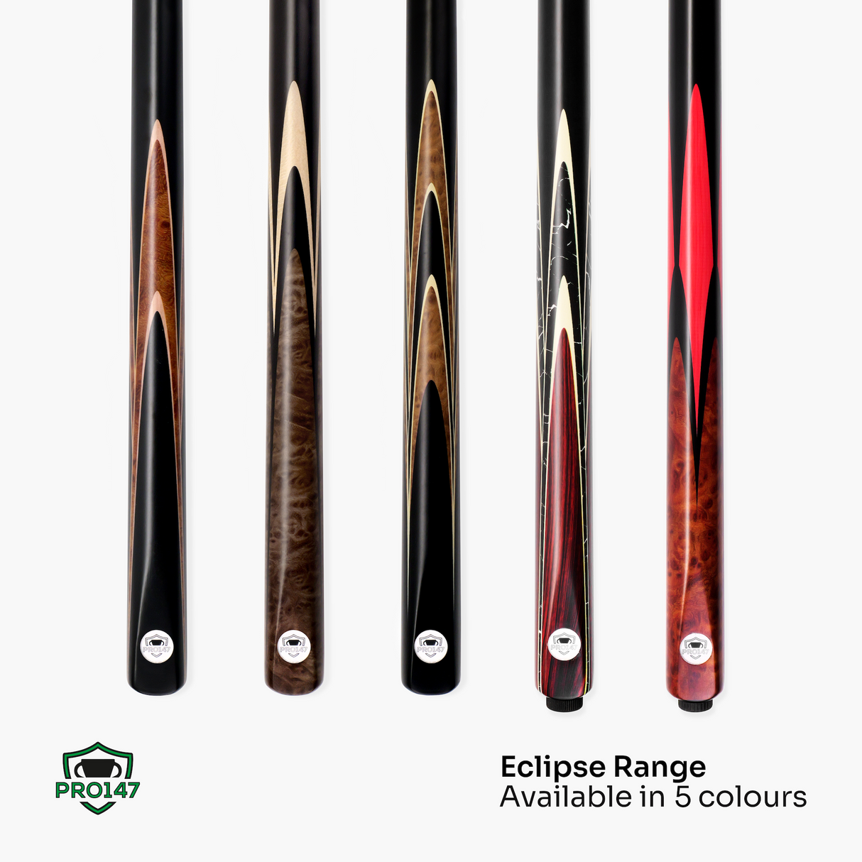 PRO147 Red Eclipse 3/4 Joint Snooker and Pool Cue 9.5mm Green Layered Tip