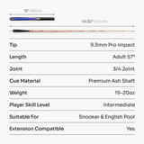 PRO147 Jester 1 Piece Snooker and Pool Cue and Case Set with 9.3mm Pro Tip