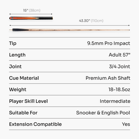 PRO147 Jester 3/4 Joint Snooker and Pool Cue and Case Set with 9.3mm Pro Tip PRO147