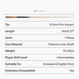 PRO147 Jester 1 Piece Snooker and Pool Cue and Case Set with 9.3mm Pro Tip
