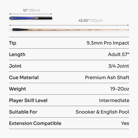 PRO147 Jester 3/4 Joint Snooker and Pool Cue and Case Set with 9.3mm Pro Tip PRO147