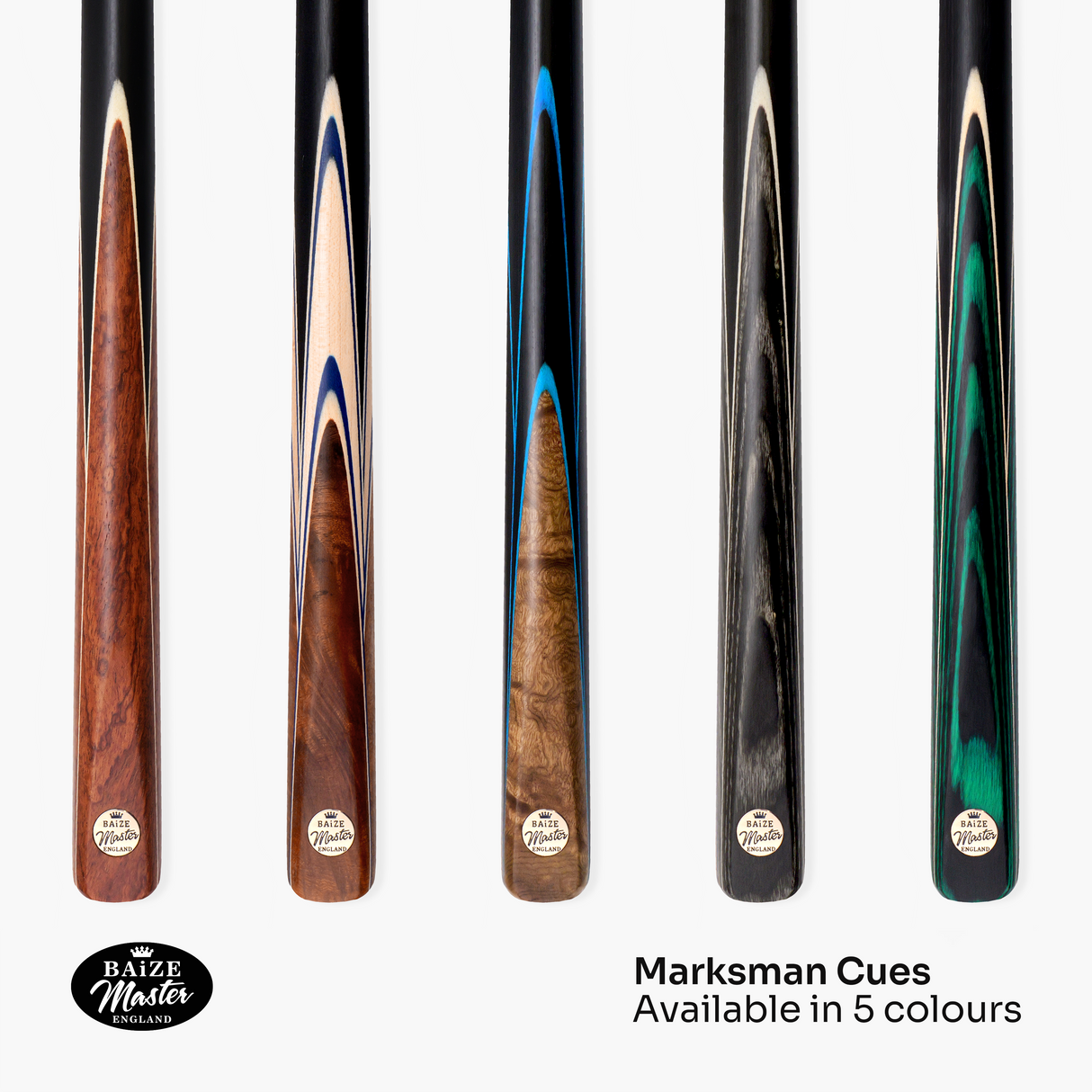 Baize Master Green Marksman ¾ Joint English Pool Cue with 8.5mm Baize Master Blue Pressed Tip