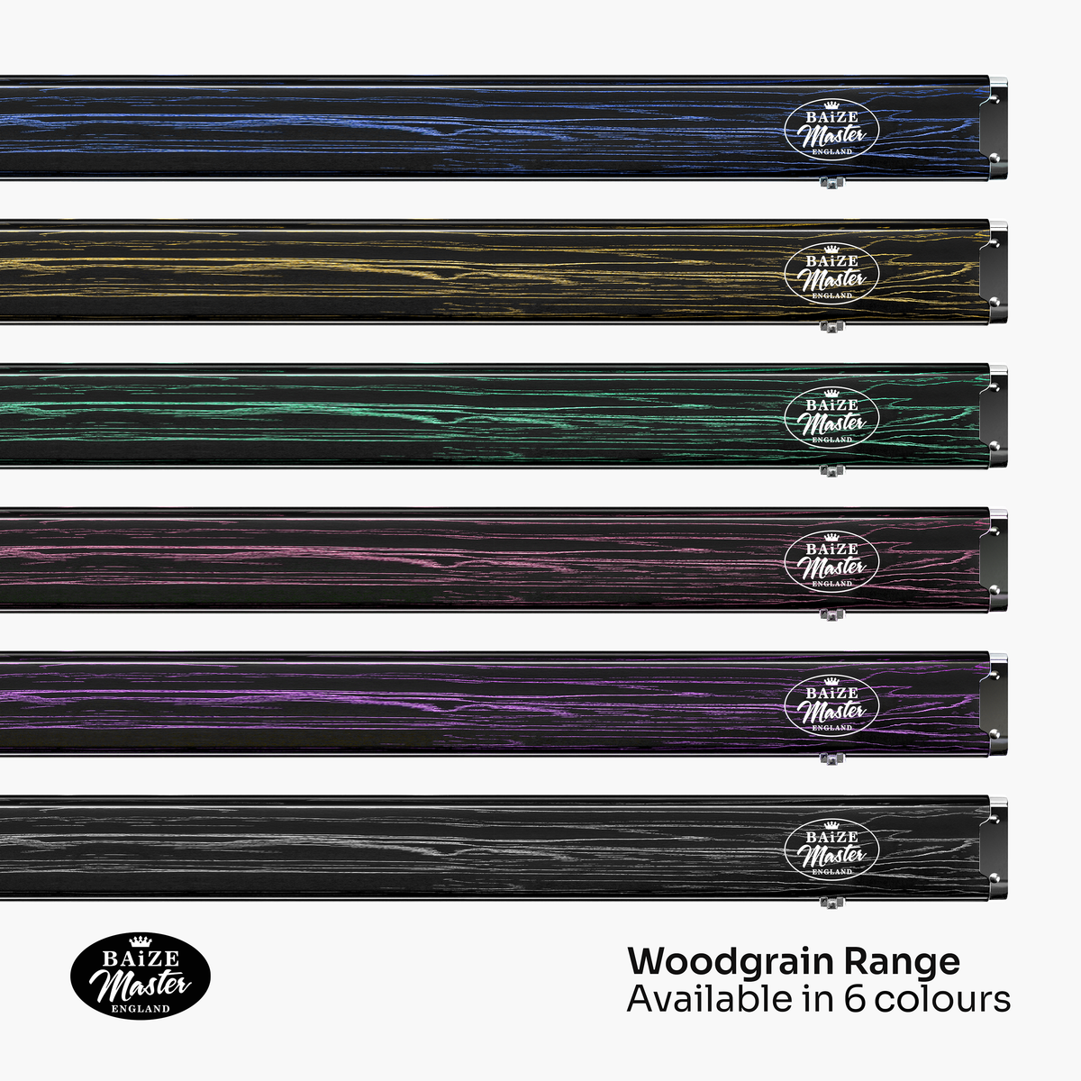 Baize Master Woodgrain 3/4 3 Slot Aluminium Snooker and Pool Cue Case - Holds 2 Cues + Extensions