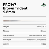 PRO147 Trident 57 Inch 1 Piece Hand Spliced Ash Snooker and Pool Cue with 9.5mm Tip