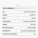 PRO147 Jester 1 Piece Snooker and Pool Cue and Case Set with 9.3mm Pro Tip