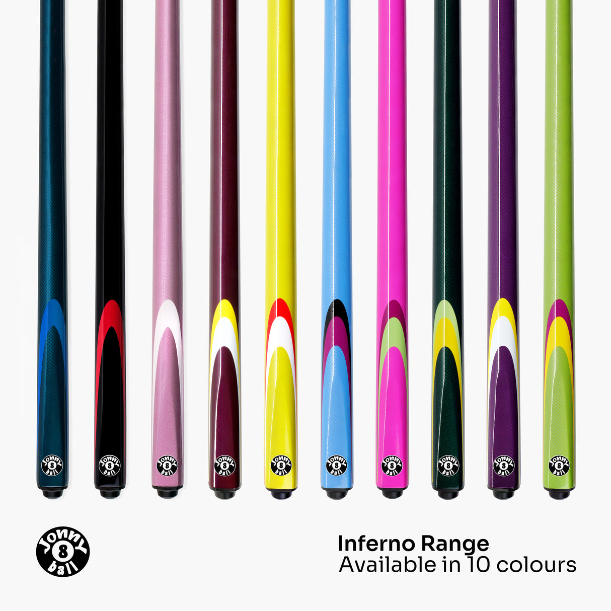 Jonny 8 Ball Inferno 2 Piece Graphite Fiberglass Cue and Case Set 9.5mm Green Layered Tip