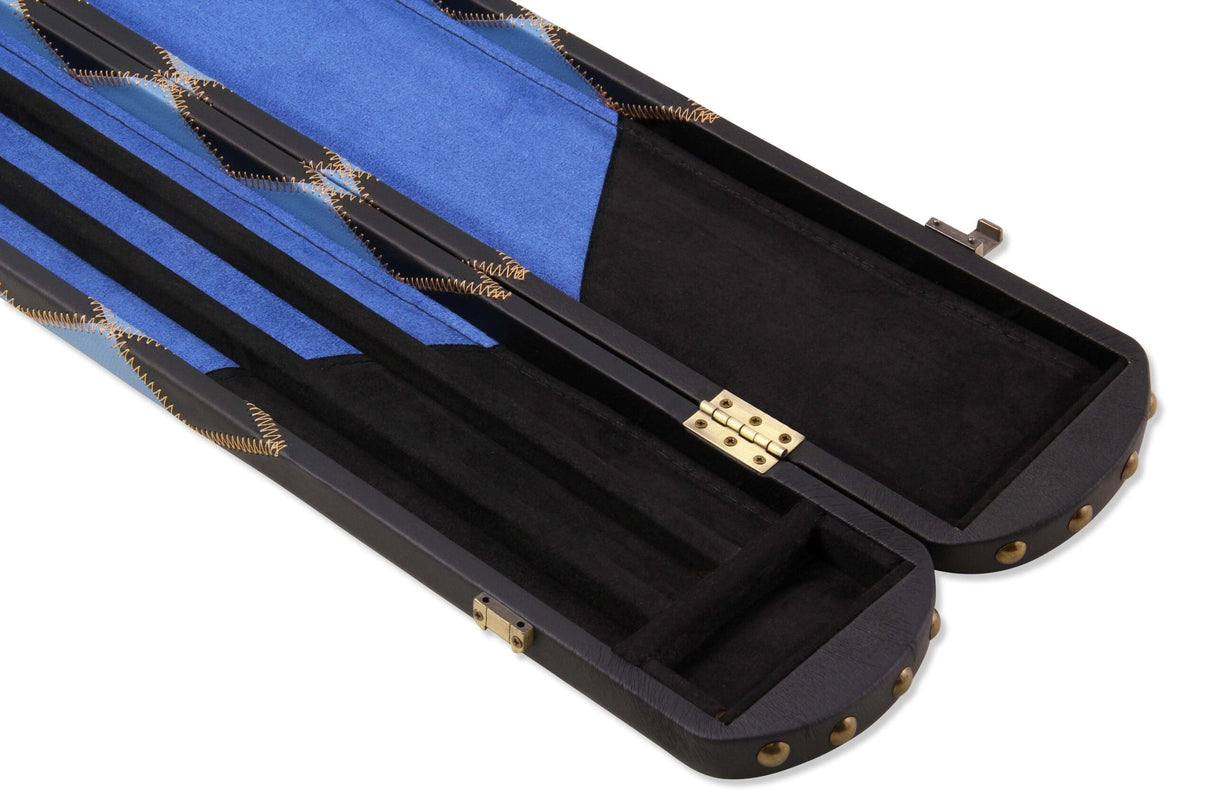Baize Master 3/4 Joint WIDE 3 Slot BLUE DIAMONDS Luxury Round End Snooker Pool Cue Case with Studs - Holds 2 Cues