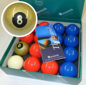 Exclusive 2" Aramith Premier GOLDEN 8 BALL Edition Red & Blue Pool Balls Aramith