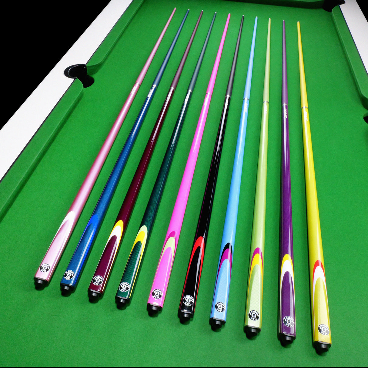 Jonny 8 Ball Inferno 2 Piece Graphite Fiberglass Cue and Case Set 9.5mm Green Layered Tip