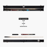 PRO147 Traditional Eclipse 3/4 Joint Snooker and Pool Deluxe Cue, Case and Extensions Set with 9.5mm Green Layered Tip