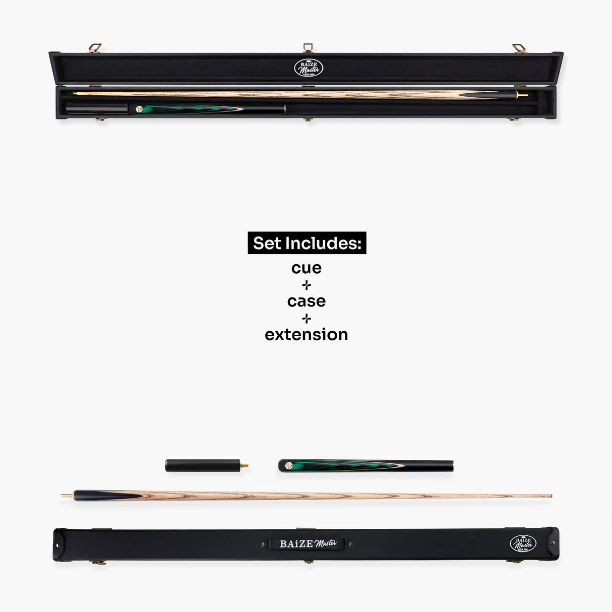 Baize Master Emerald Marksman ¾ Joint English Pool Cue and Case Set with 8.5mm Baize Master Pro Impact Hybrid Tip