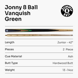 Jonny 8 Ball 42 Inch 2 Piece VANQUISH Junior Kids Snooker Pool Cue and HARD CASE Set 10mm Tip Cue + Case