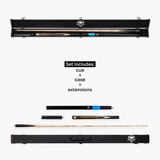 PRO147 Maple Eclipse 3/4 Joint Snooker and Pool Deluxe Cue, Case and Extensions Set with 9.5mm Green Layered Tip