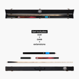 PRO147 Red Eclipse 3/4 Joint Snooker and Pool Deluxe Cue, Case and Extensions Set with 9.5mm Green Layered Tip