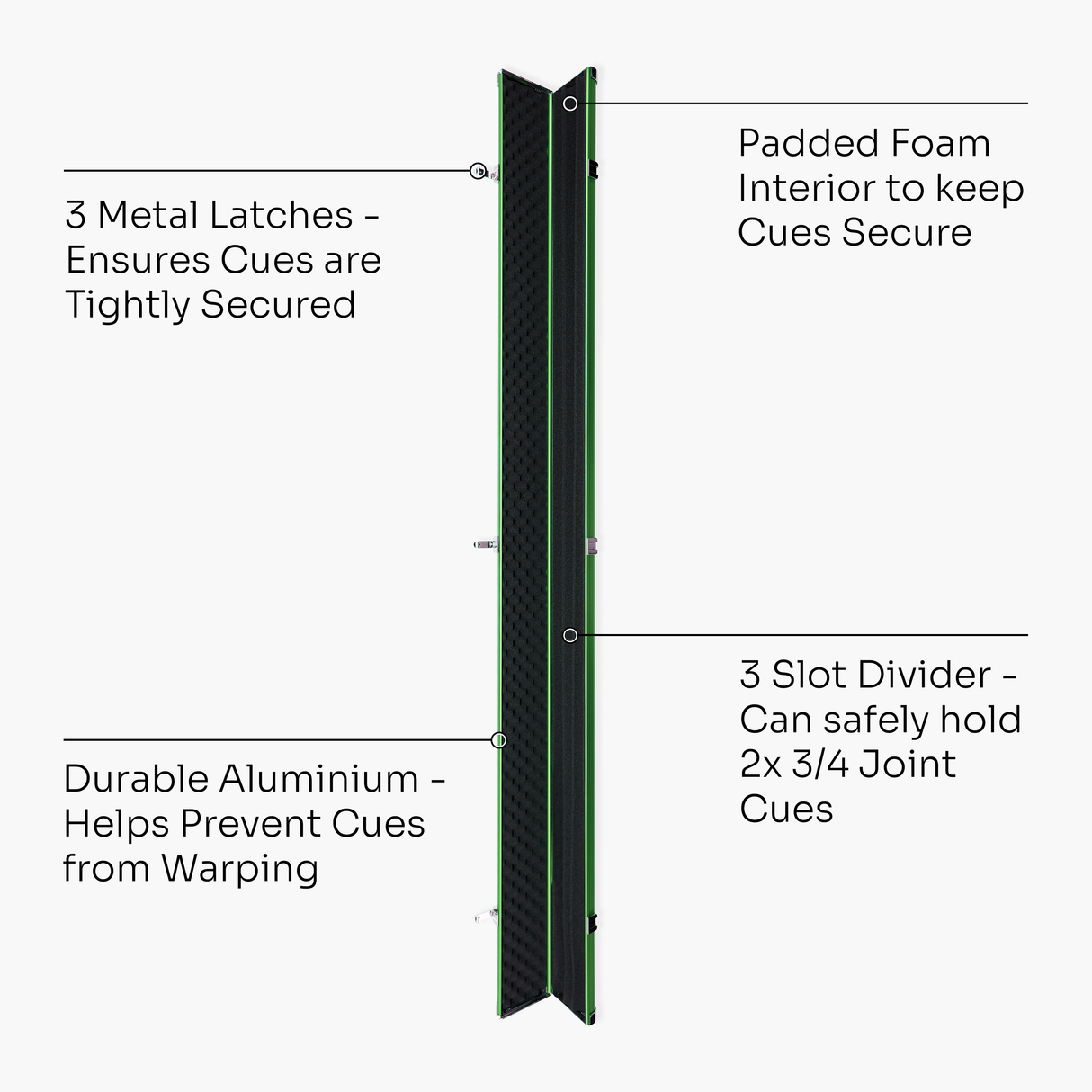 Baize Master SATIN LINE Pro Aluminium 3/4 Luxury Snooker Pool Cue Case – Holds Two ¾ Joint Cues Baize Master